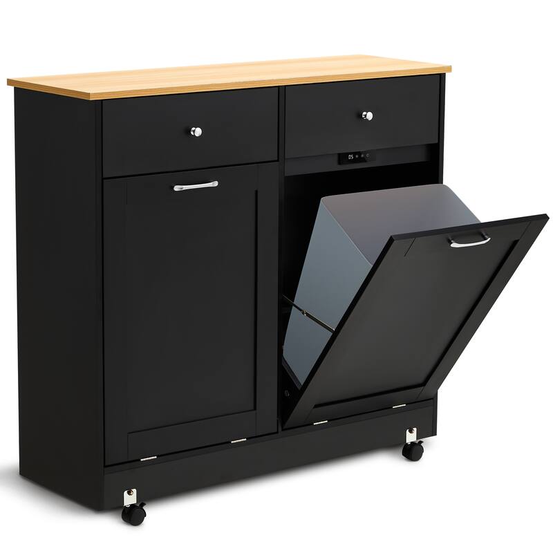 Erommy Tilt Out Trash Cabinet, Wooden Kitchen Trash Can Free Standing Waste Bin, Recycling Hideaway Garbage Can Holder