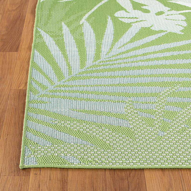 Contemporary Tropical Leaves Indoor/Outdoor Flatweave Waterproof Backyard Patio Area Rug