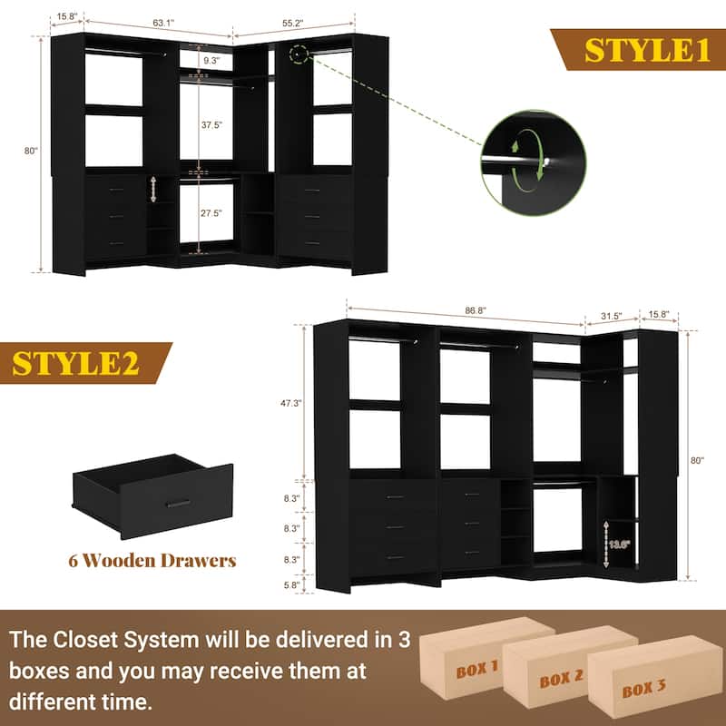 Cimly Set of 3 Freestanding Corner Closet System, Space-saving Closet Organizer for Walk-in/ Reach-in Closet