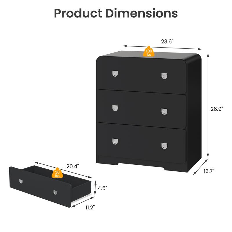 Painted 3-Drawer Nightstand for Bedroom