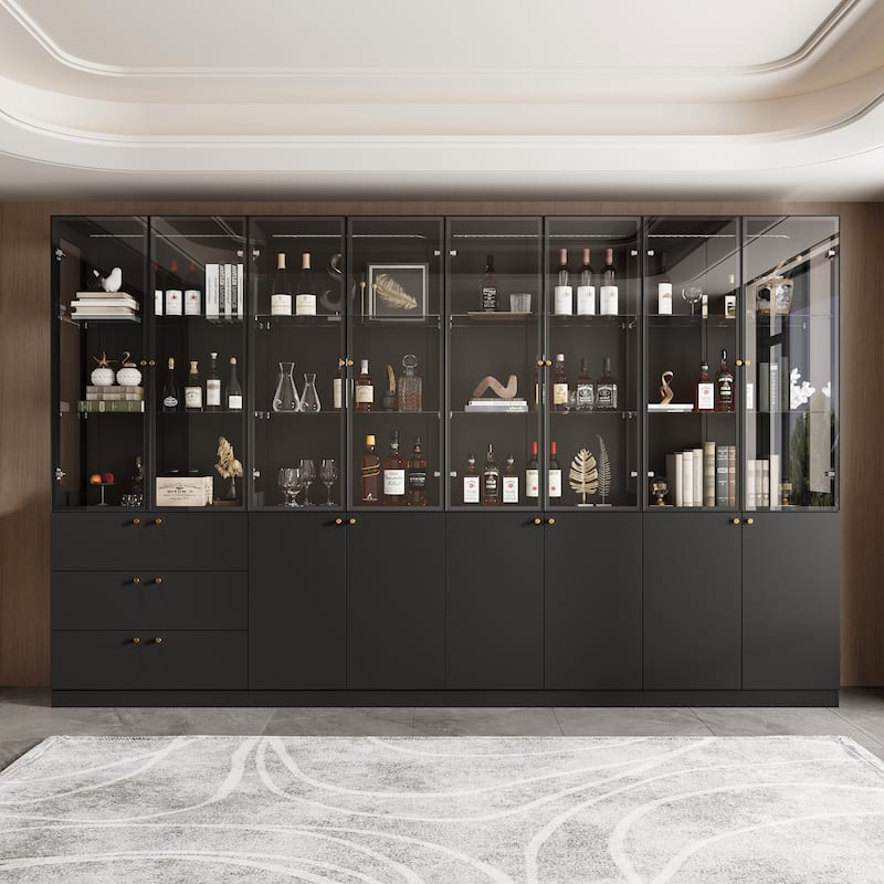 LED Glass Display Cabinet with Aluminum Alloy Frame Glass Door Showcase Wine Storage Cabinet