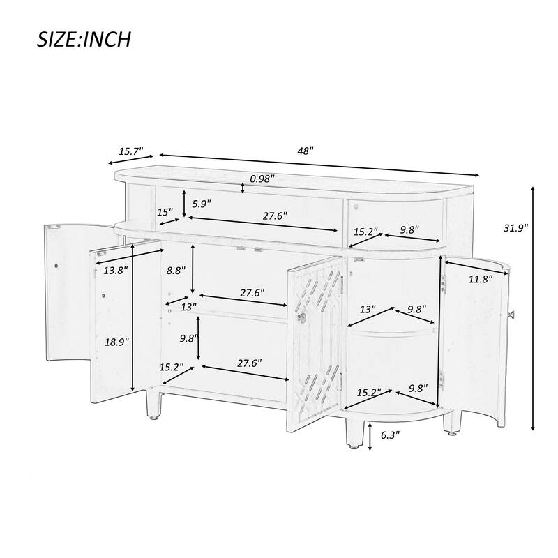 Curved Design Storage Cabinet made of Fraxinus Mandschuric Solid Wood Veneer, Featuring Four Doors and Adjustable Shelves