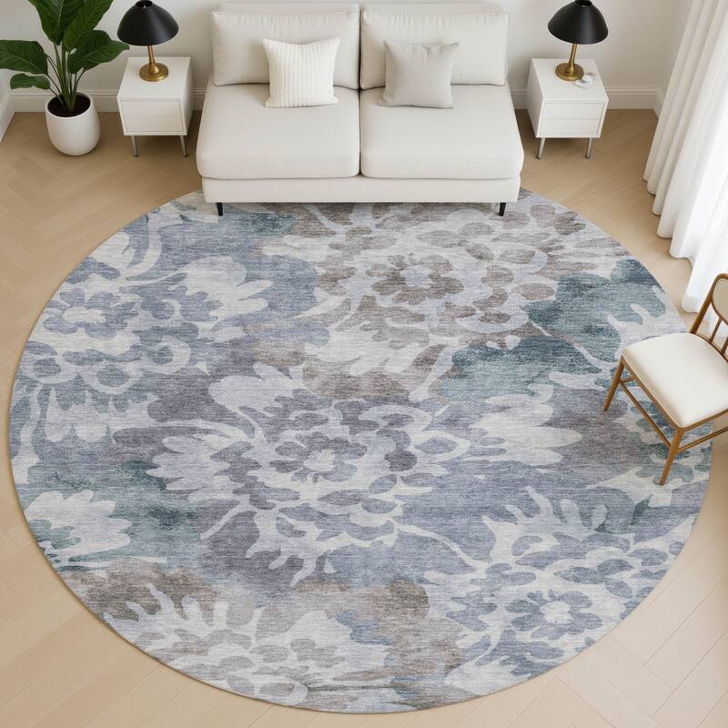 Premium Washable Super Soft Modern Floral Mayfield Rug - Blue - 8' x 8'