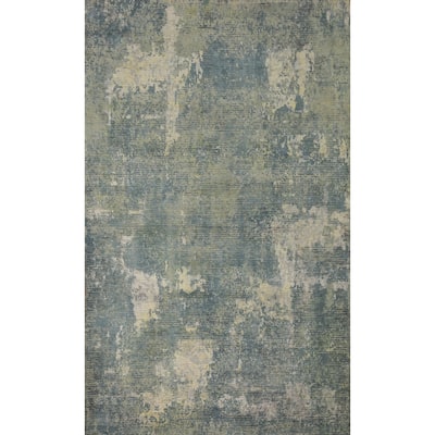 Hand Knotted Oriental Viscose Silk Carpet Modern All-Over Green Abstract Area Rug - 7' 9'' X 5' 4''