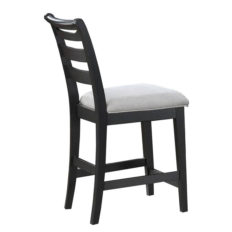 Set of 2 Upholstered Counter High Chairs with Ladder-back in Black and Gray