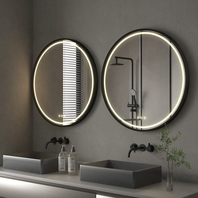 Smart Round LED Bathroom Mirror Light Frame Defogger Dimmable 3 Color
