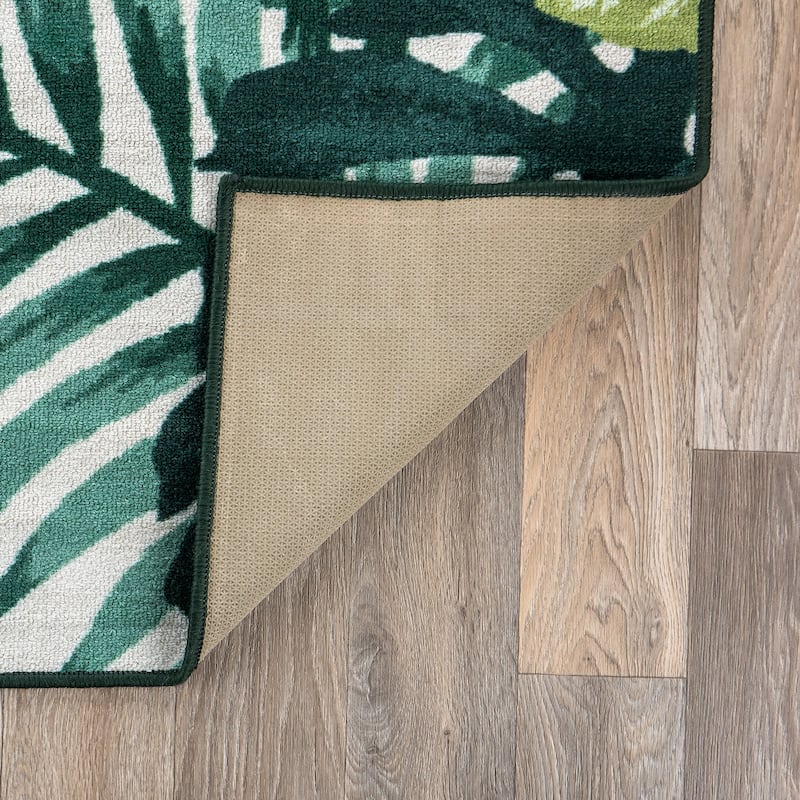 Contemporary Tropical Floral Leaves Non Slip Area Rug