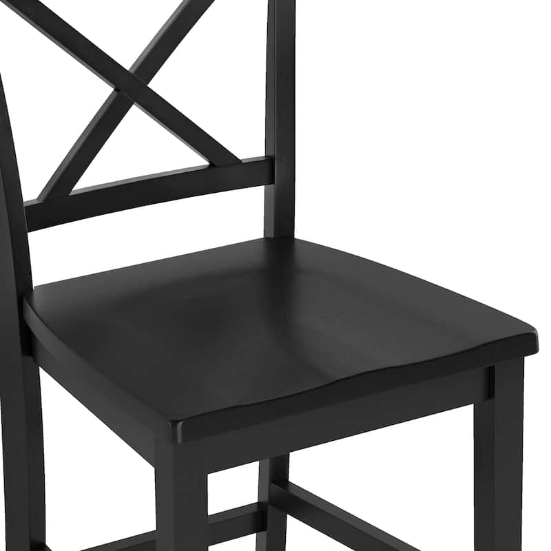 24 in. Solid Wood Cross Back Bar Stools X-Back Wooden Bar Chairs with Footrests - 19.7"D x 17.5"W x 28.4"H