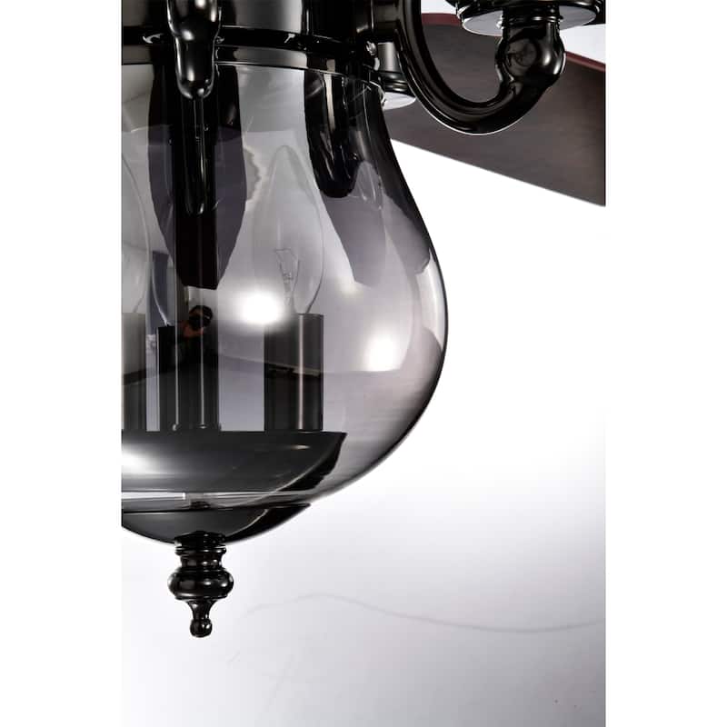 Anja Dark Pear Black Satin Gray 5-Blade 3-Light Lighted Ceilng Fan Smoked Glass Lamp Chandelier Includes Remote Control