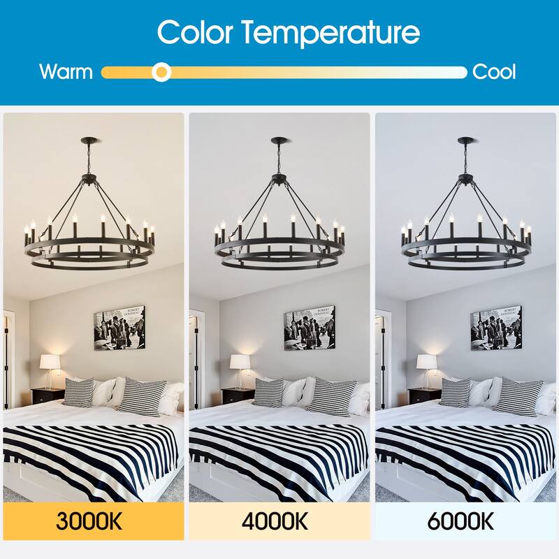 39 Inch 16-Lights Matte Black Wagon Wheel Chandelier with light E12