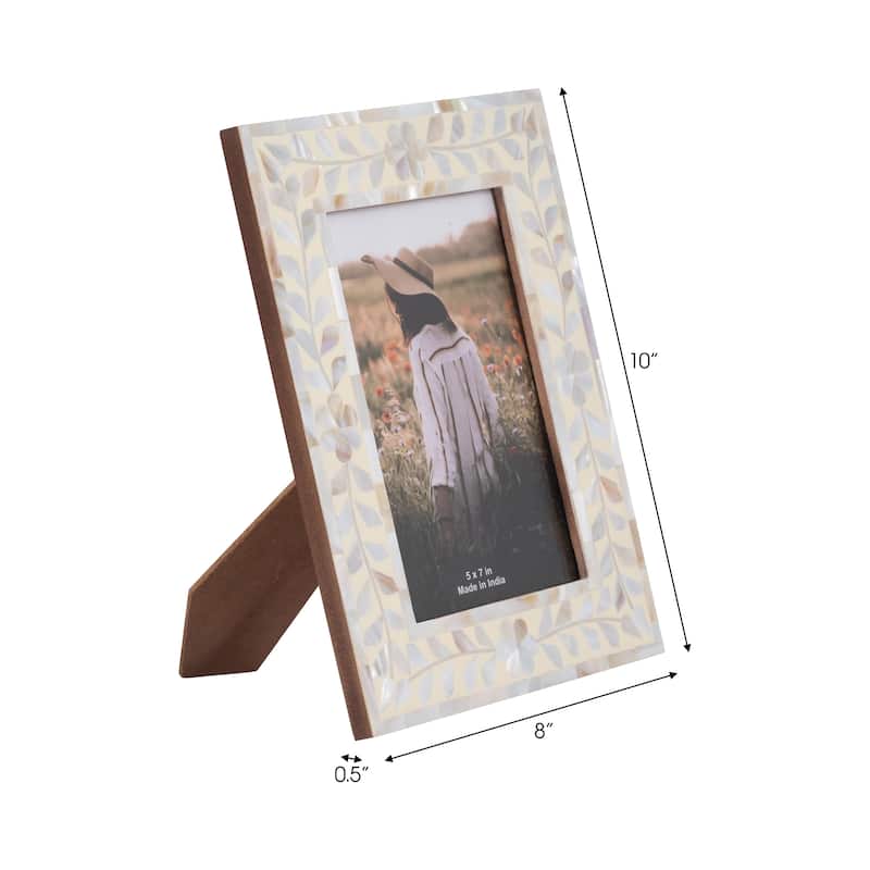 Wood Mother Of Pearl Inlay Vine Photo Frame - Ivory