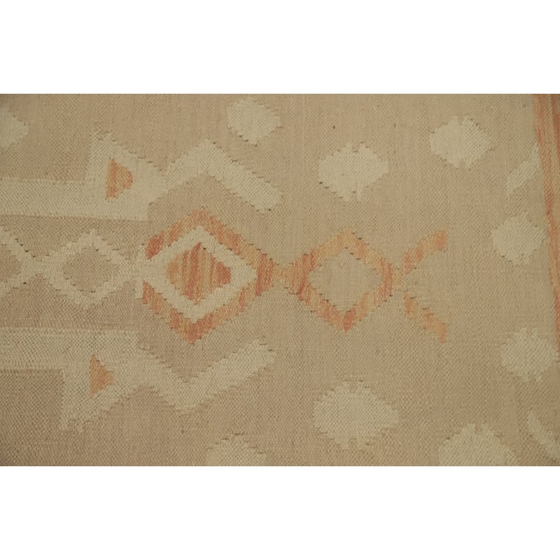 Hand Woven Oriental 100% Wool Carpet Southwestern Tribal Beige & Ivories Kilim Runner Rug - 11' 10'' X 2' 9''