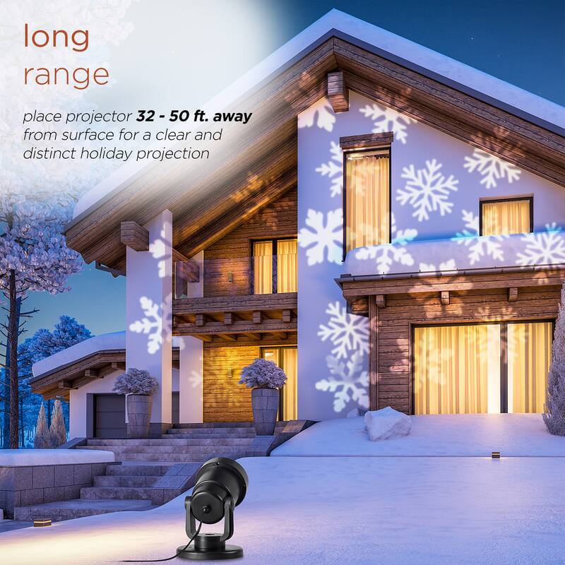 Alpine Corporation Outdoor Christmas Rotating Projector with White LED Lights, Snowflake Design