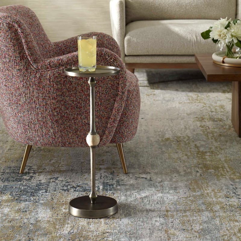 Copper Grove Dark Bronze Travertine Iron Round Accent Table