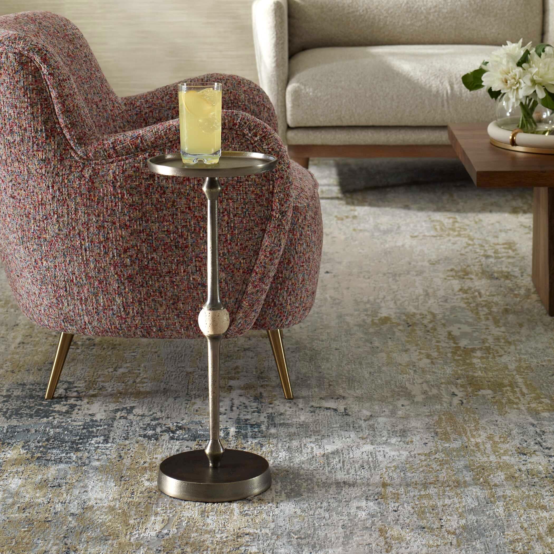 Copper Grove Dark Bronze Travertine Iron Round Accent Table