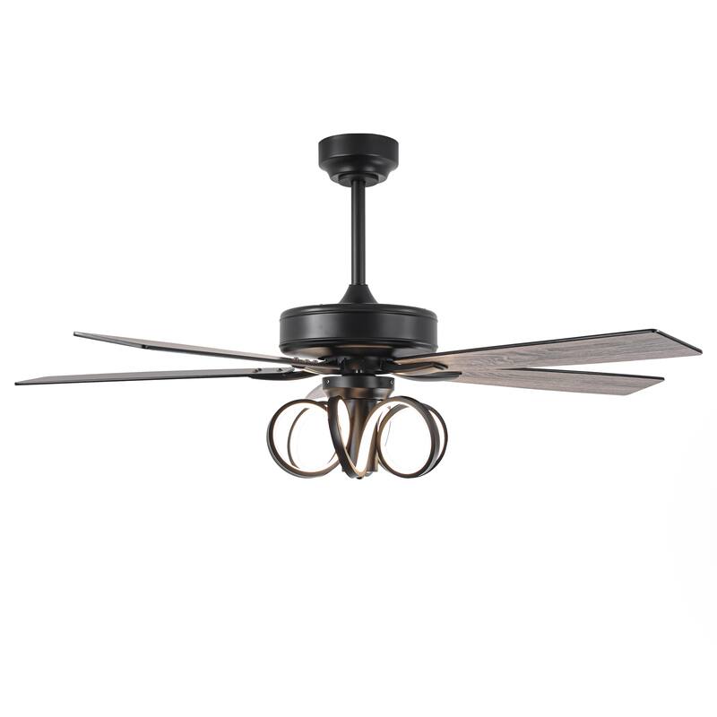 52" Modern Unique Dimmable LED Reversible Motor Ceiling Fan with Light and Remote - 52-inch W*19.3-inch H