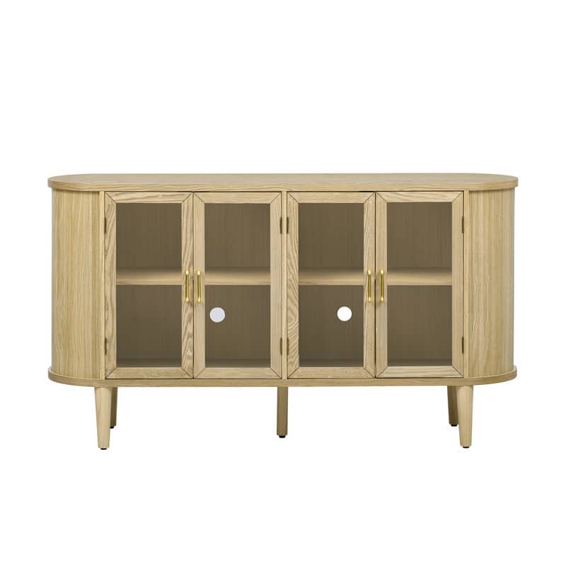 Wooden Farmhouse-Style Sideboard Buffet Cabinet with Glass Doors and Adjustable Shelves for Kitchen, Dining Room.