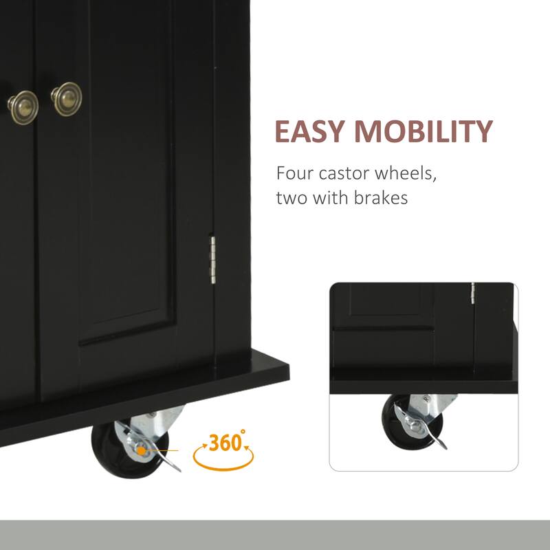 HOMCOM Rolling Kitchen Island Cart with Rubber Wood Top, Spice Rack, Towel Rack & Drawers for Dining Room