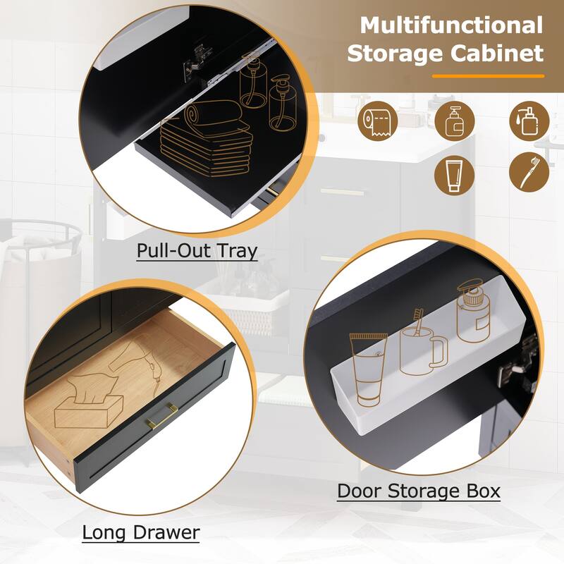 30" Modern Bathroom Vanity Set with Ceramic Sink - Soft-Close Doors & 3 Drawers, Storage Cabinet with Removable Tray