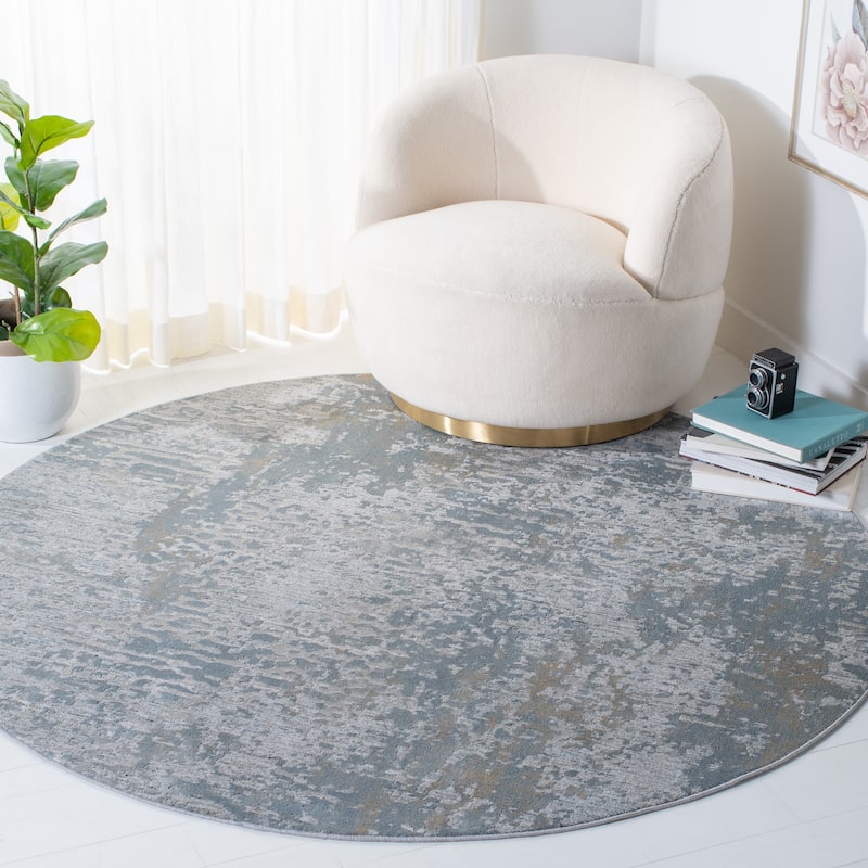 SAFAVIEH Valencia Skilina Vintage Rug - 6'4" Round - Light Grey/Blue