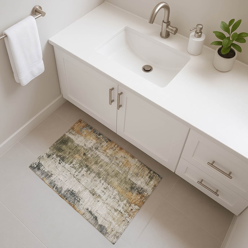 Premium Washable Super Soft Abstract Modern Mayfield Rug - Olive - 1'8" x 2'6"