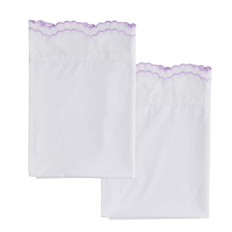 Percale Cotton Double Scalloped Embroidered Crisp Sheet Set - Standard Pillowcases - Lilac