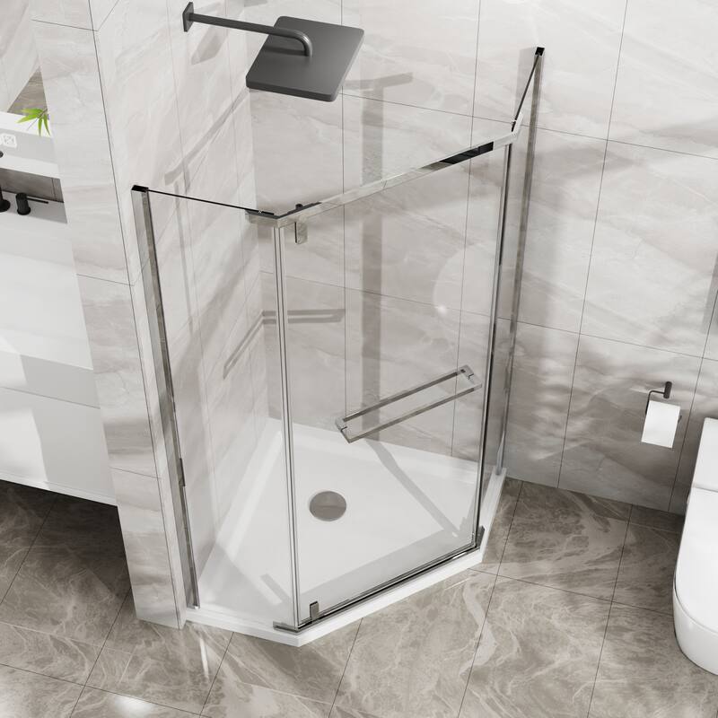 36"Wx72"H Neo-Angle Frameless Shower Door, Pivot, Tempered Glass