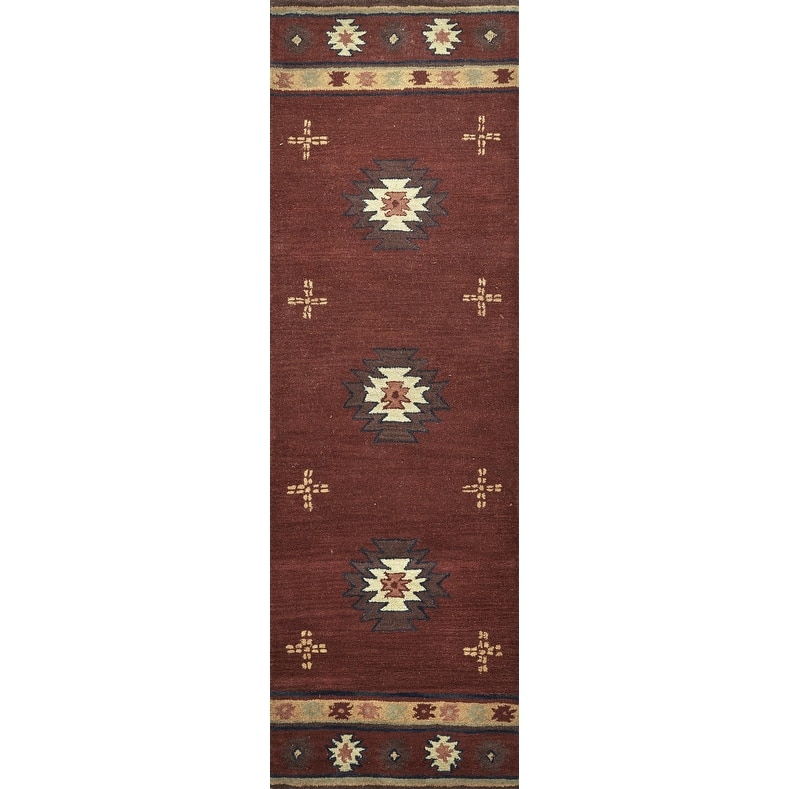 Alora Decor Ryder Southwestern Hand-tufted Wool Rug - 8' Runner - Burgundy - Rectangle