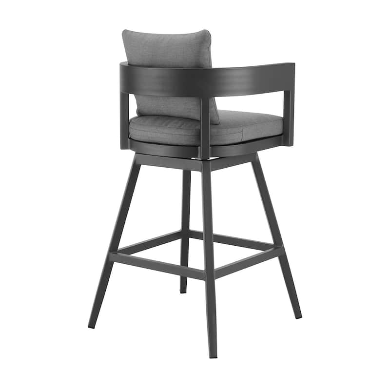 Enya 26 Inch Outdoor Swivel Counter Stool Chair, Gray Aluminum, Cushions