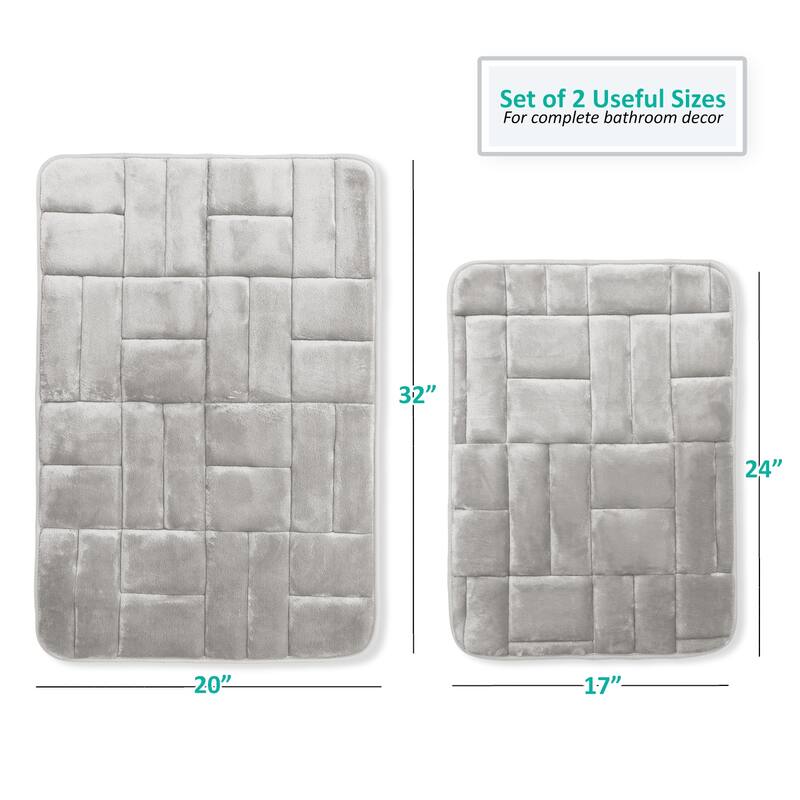 Clara Clark Ultra Soft Non Slip and Absorbent Bath Rug - Tiled Velvet Memory Foam Bath Mat