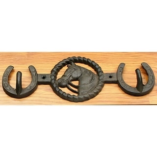 IMIKEYA 2-Pack Horseshoe Wall Hooks - Vintage Cast Iron Double Hook, Western Decor