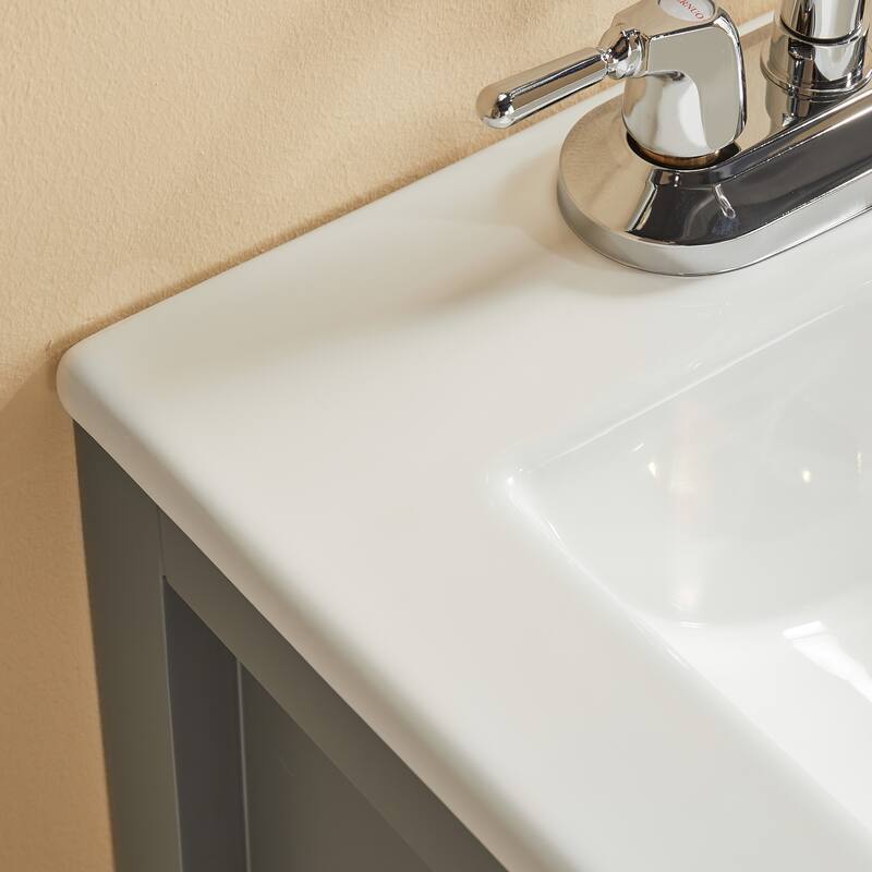 GDFStudio - Modern 18" Wood Freestanding Bathroom Vanity with Ceramic Top and Soft-Close Drawer, Fully Assembled