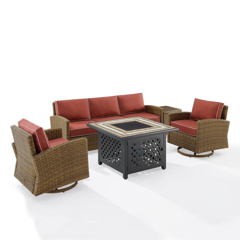 Crosley Bradenton 5Pc Swivel Rocker And Sofa Set W/Fire Table