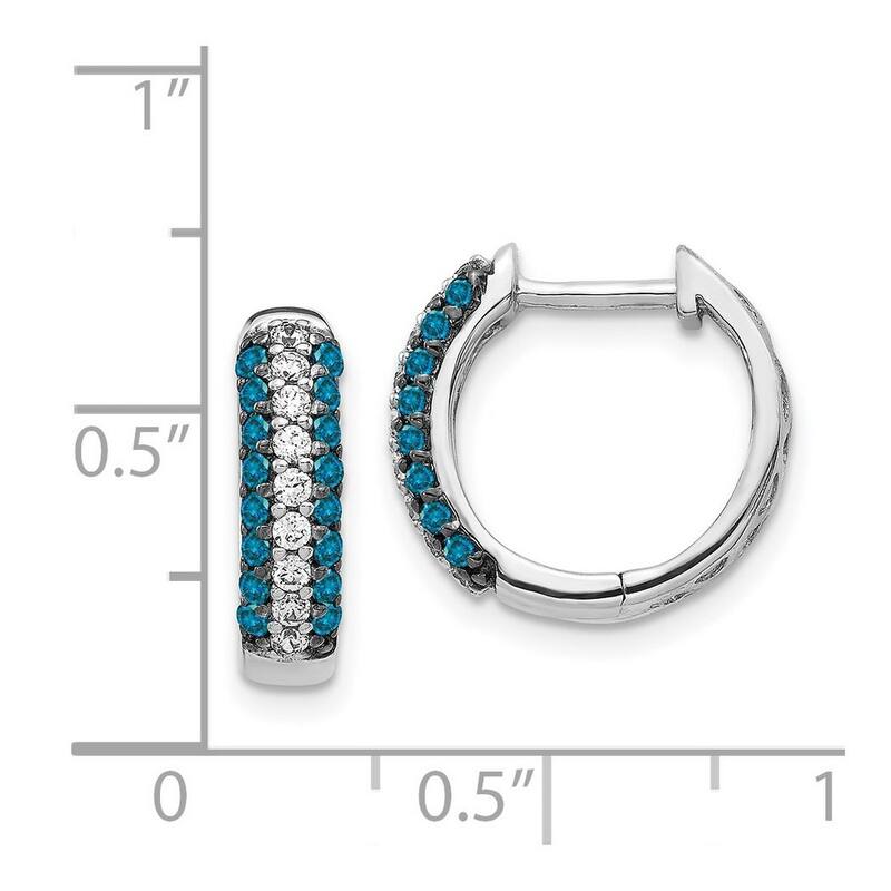 Curata 14k White Gold White and Blue Diamond Hinged Hoop Earrings - 14x14mm Wide 3mm Thick