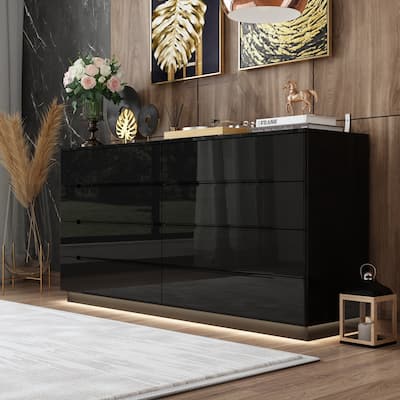 63" High Gloss Dresser With Light Chest w/8 Drawers&Spacious Tabletop