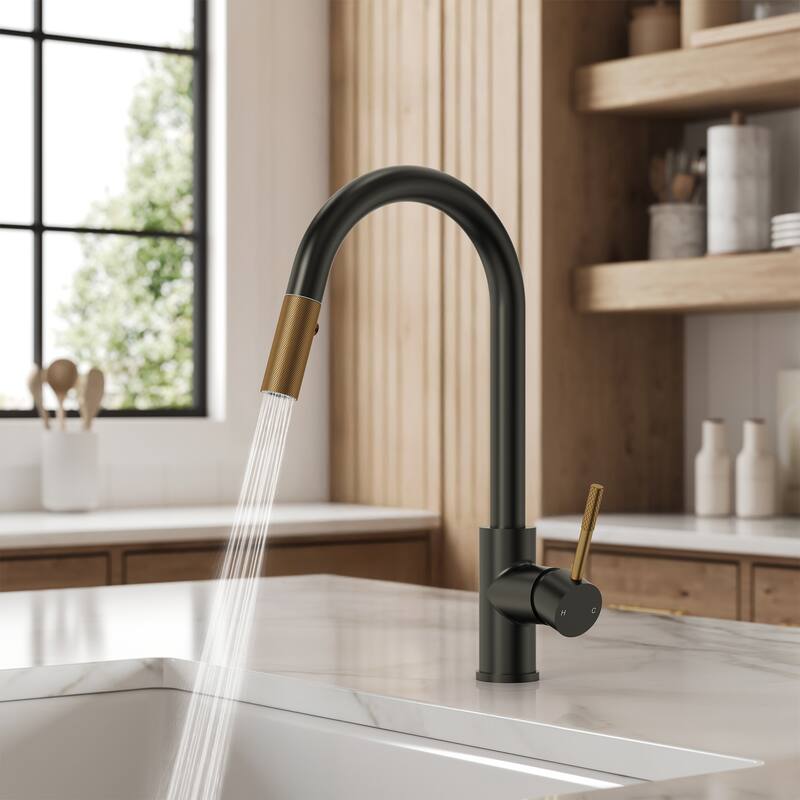 Single-Handle Pull-Down Sprayer Kitchen Faucet with 360° Spout Swivel - Matte Black