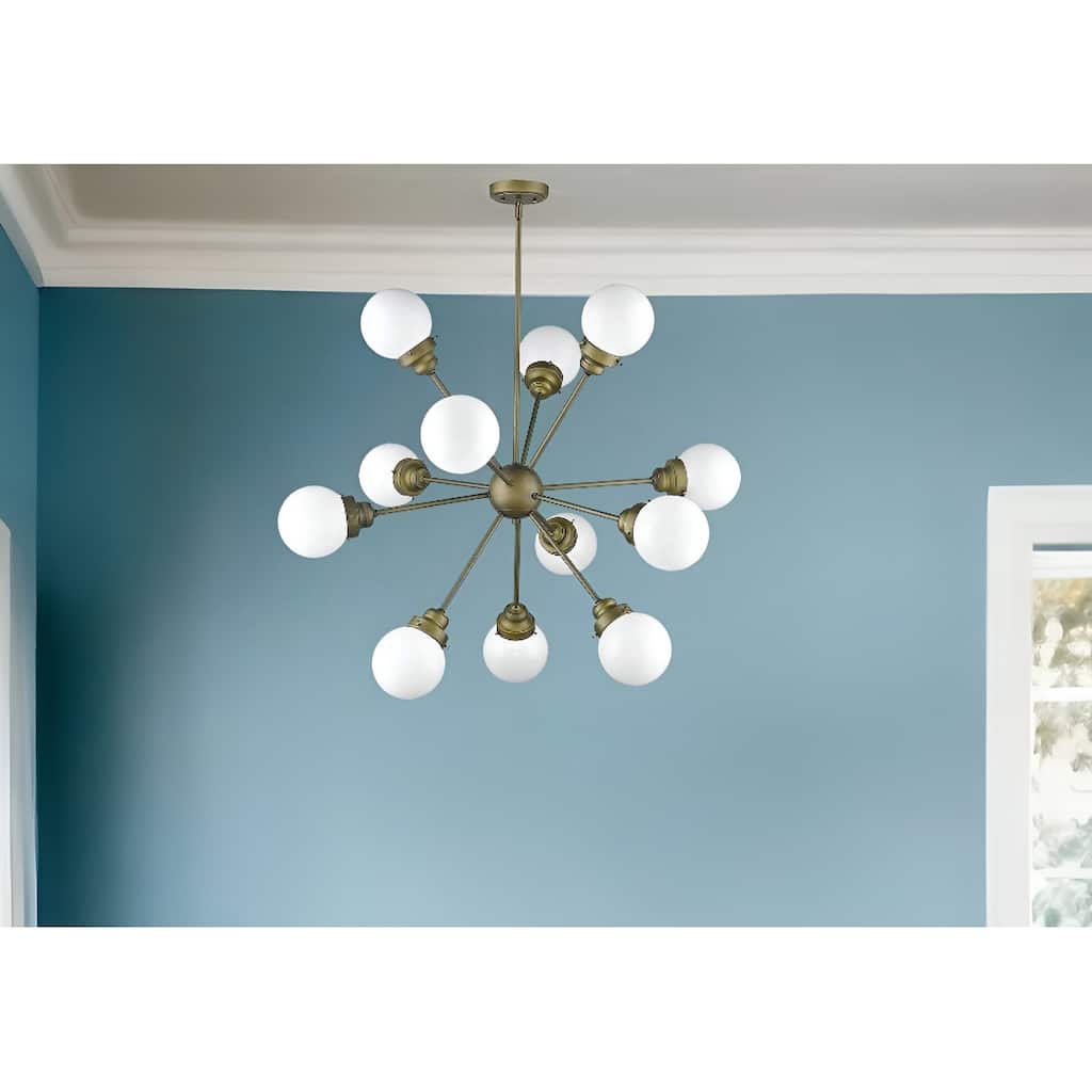 HomeRoots Bronze Sputnik Twelve Light Frosted Metal Dimmable Chandelier With Off White Shades - 40' X '40' X '40