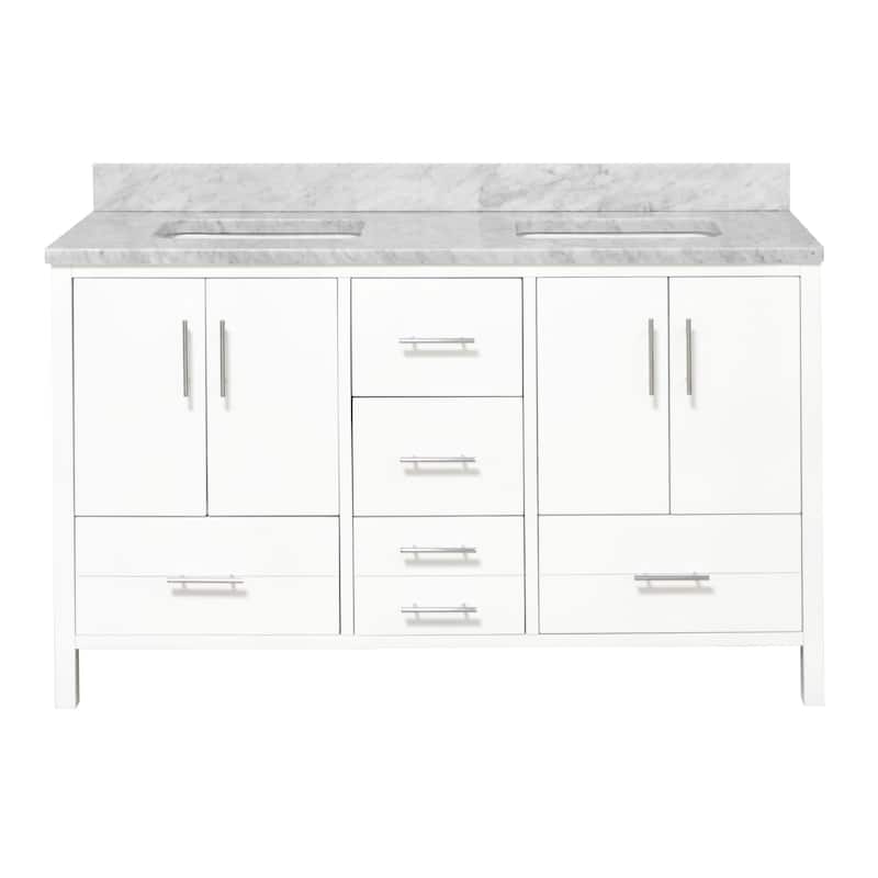KitchenBathCollection California 60" Double Bathroom Vanity with Carrara Marble Top