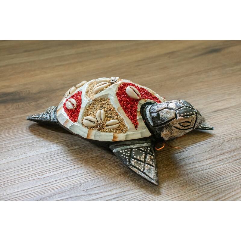 Wooden Tortoise Turtle Home Decor Sculpture Statue Wall Hanging Handmade Seaside Tropical Nautical Ocean Coastal