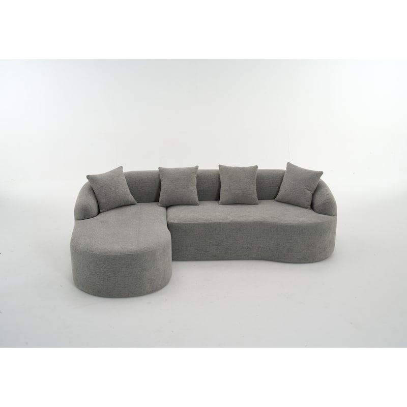 98.4" Chenille L-Shaped 3-Seater Sofa with Chaise Lounge and 4 Pillows