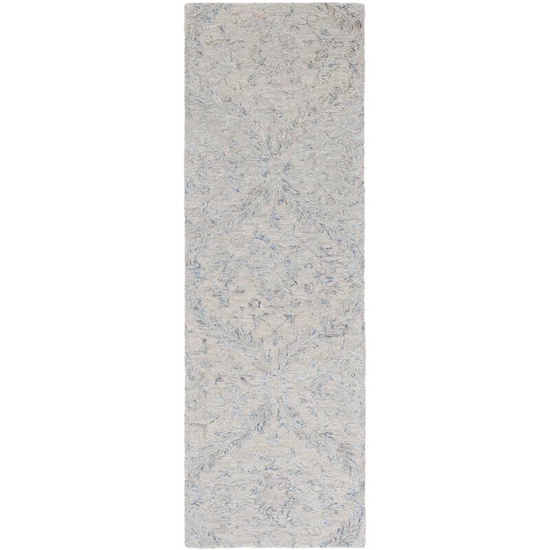 SAFAVIEH Handmade Micro-Loop Spaska Wool Rug - 2'3" x 7' Runner - Grey/Blue