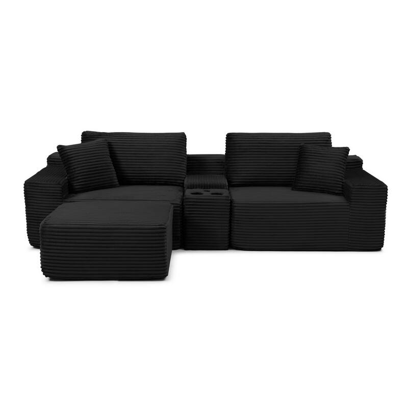 111" L-Shaped Corduroy Boneless Sectional Sofa with Ottoman