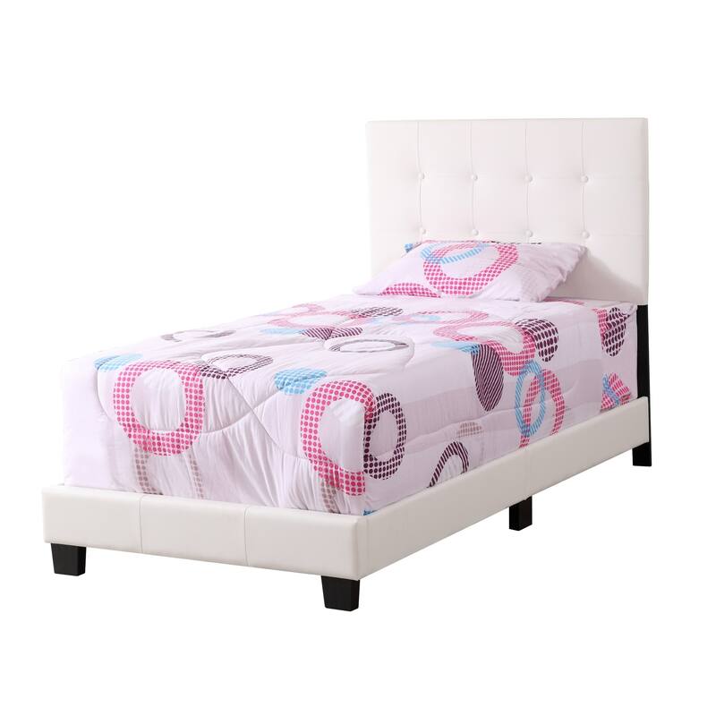Faux Leather Button Tufted Twin Panel Bed - 77" - White