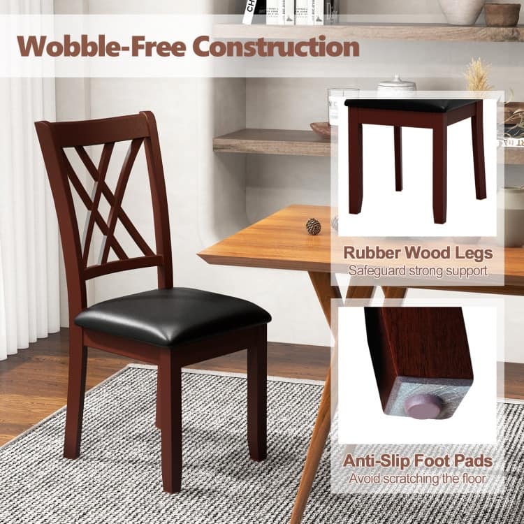 Set of 2 Dining Chair with Backrest and Padded Seat-Brown - 18" x 22" x 39" (L x W x H)
