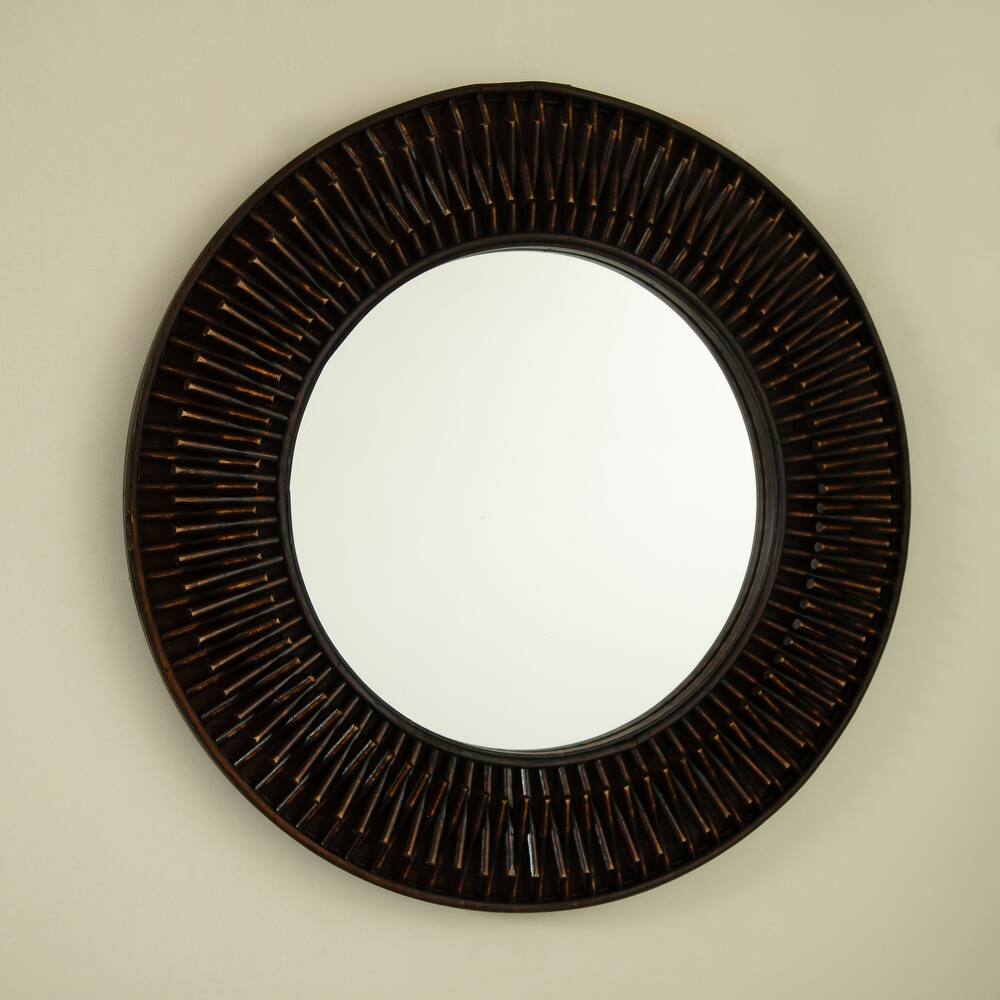 GDFStudio - Aura Natural-Log Style 24" Handwoven Bamboo Artistry Round Wall Mirror for Decoration