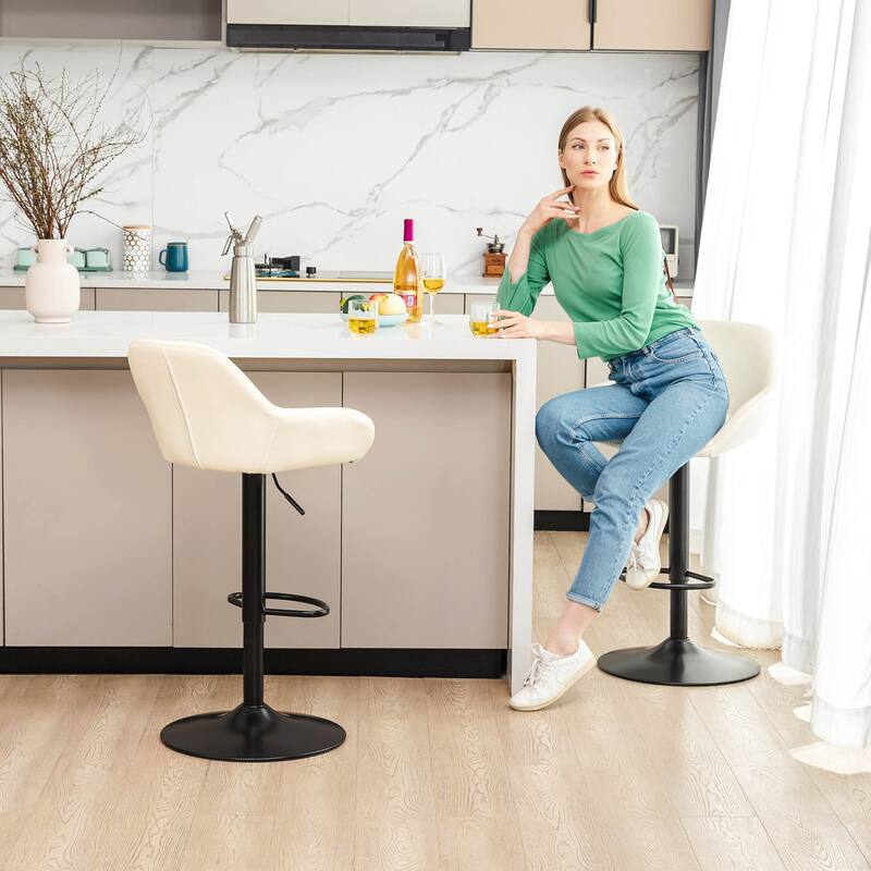 Glitzhome 41"H Round Wood Top High Pub Table with Gaslift Adjustable Swivel Bar Stools Set