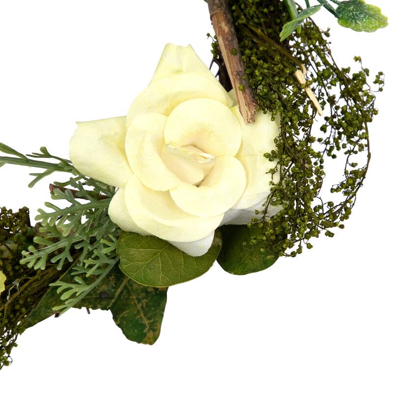 Mini Rose and Foliage Artificial Spring Wreath - 7" - Yellow