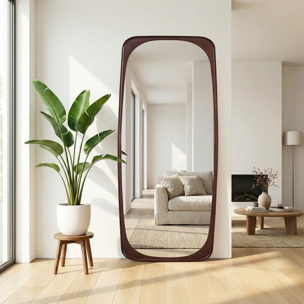 slide 2 of 6, 31.5 in. W x 71 in. H Rectangular Solid Wood Framed Floor Mirror - 71"x31.5" Walnut - 71"x31.5"
