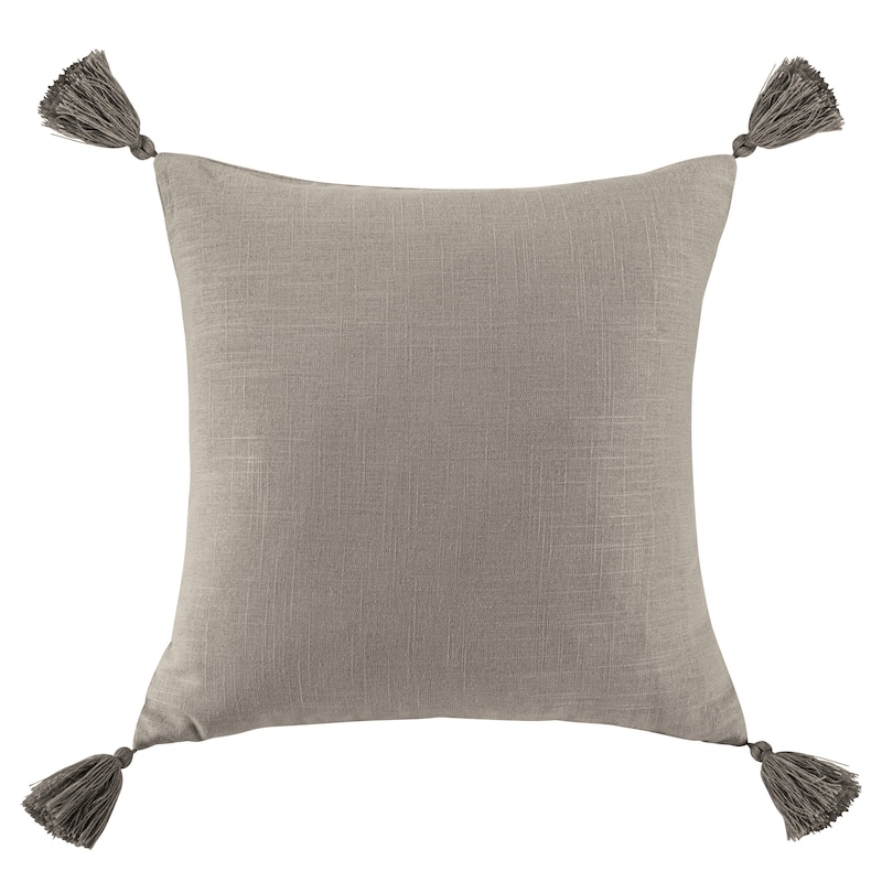 HiEnd Accents Luna Washed Linen Tasseled Square Pillow, 18"x18" - Taupe