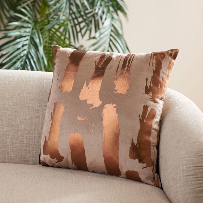 SAFAVIEH Hannia Decorative Throw Pillow - 18" W x 18" L - Potato Brown/Bronze Foil